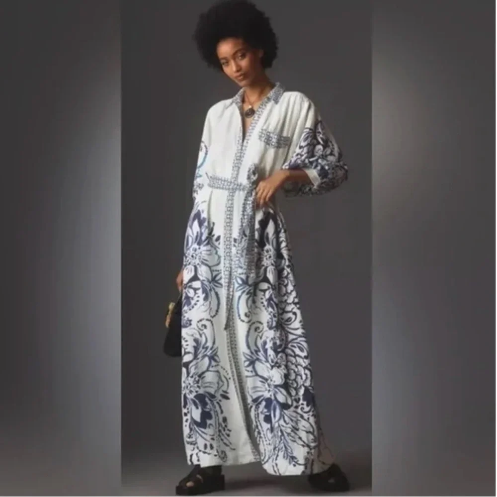 Elegant Blue and White Floral Maxi Dress - Picture 1 of 4